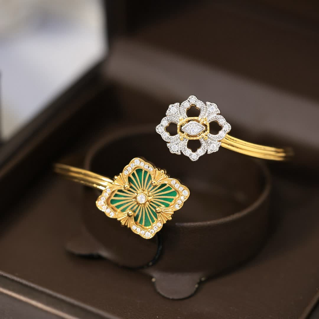 Van Cleef & Arpels Elegant Gold Plated Bracelets with Enamel and Diamond Accents